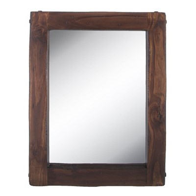 Dark Brown Wood Wall Mirror with Studs