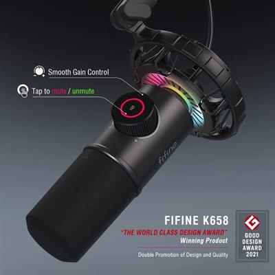 FIFINE K658 USB DYNAMIC CARDIOID MICROPHONE WITH A LIVE MONITORING, GAIN CONTROL, MUTE BUTTON