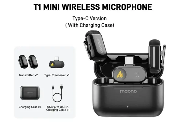 Maono T1 Mini Wireless Mic With Charging Case (Type-C)