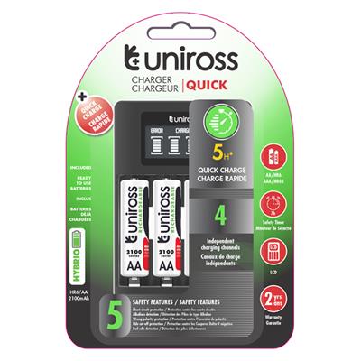 Uniross Quick LCD Charger for AA / AAA + 4 AA 2100 Series Rechargeable Cells