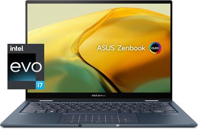 ASUS Zenbook 14 Flip OLED Laptop | Intel Evo Platform, Intel Core i7-1360P CPU, Intel Iris Xe Graphics, 14" Inches WQXGA+ (2880 x 1800) OLED Touch x360 Display, 16GB RAM, 1TB SSD, Windows 11 Home, With Stylus Pen, Sleeve and Connector, Ponder Blue.