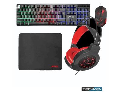 Jedel CP-01 Guardian 4-in-1 RGB LED Gaming Bundle with Keyboard, Headset, Mouse, and Mat