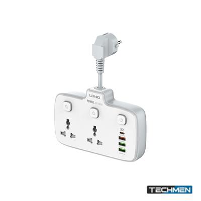 LDNIO SC2413 2-Outlet Universal Extension Socket with PD & QC 3.0 Fast Charger