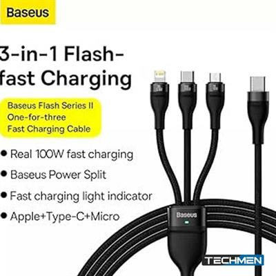 Baseus Flash Series Ⅱ One-for-Two Fast Charging Cable Type C to C+C 100W 1.5m - Black