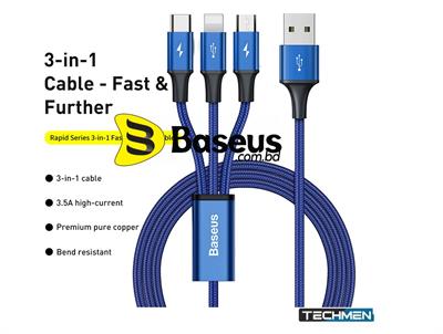 Baseus Superior Series Fast Charging Data Cable USB to M+L+C 3.5A 1.5m Blue