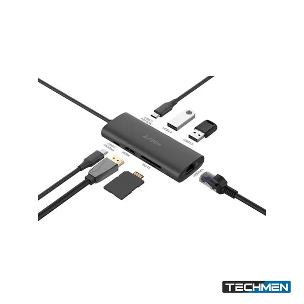 A4Tech 8-IN-1 Docking Station Ash Grey (HDMI1+USB2.01+USB3.01+SD1+TF1+USB-C1+LAN*1+USB-C PD100W)(DST-80C)