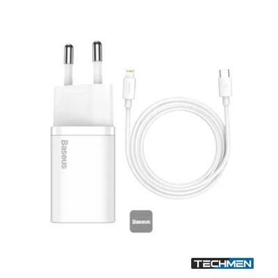 Baseus Super Si Quick Charger 1C 20W CN Sets White（With  Fast Charging Data Cable Type-C to iP PD 20W 1m White）