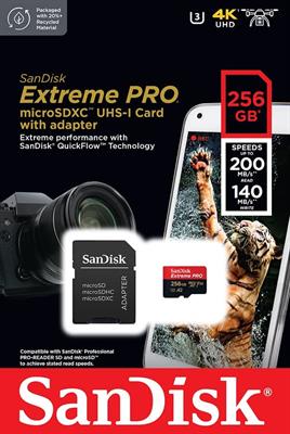 SanDisk 256GB 200MB/s Extreme PRO microSD Memory Card with Adapter
