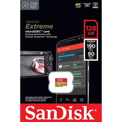 SanDisk 128GB Extreme Pro V30 Micro SD Card (SDXC) A2 UHS-I U3 - 190MB/s