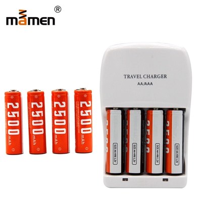 Mamen NI MH AA Battery 2500mAh x4pcs Rechargeable Batteries 4pcs AA Battery Charger Universal 4pcs C