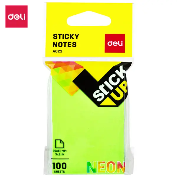Deli EA02202 Neon Colours Sticky Notes 3x2 Inches 