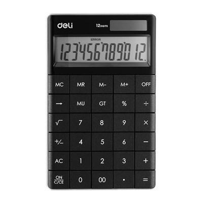 Deli Touch Series E1589P Acrylic Keys 12-Digits Black Desktop Calculator