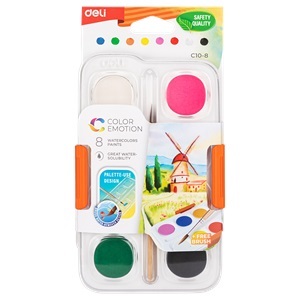 Deli EC10-8 Watercolour Paints with Brush 08 Colours