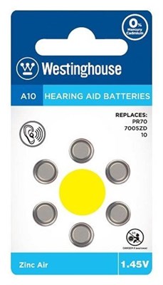 Westinghouse Hearing Aid A10 Coin Batteries Pack of 6