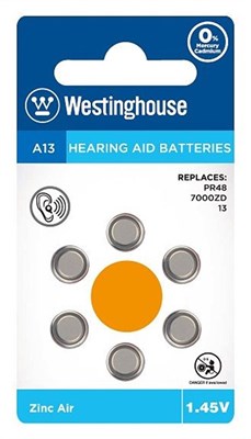 Westinghouse Hearing Aid A13 Coin Batteries Pack of 6