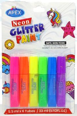 Apex NGP-06 Neon Glitter Glue Paints 06 Colour Tubes