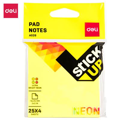 Deli EA02602 Neon Color Sticky Notes 4 Colours 3x3 Inches