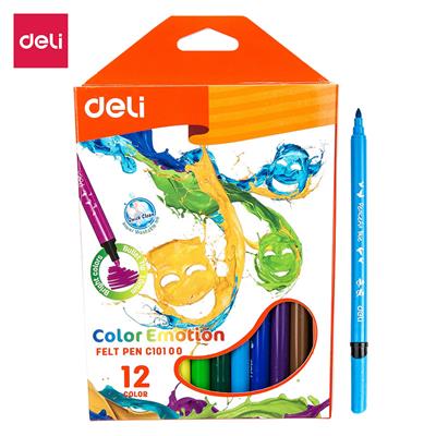 Deli EC10100 Felt Tip Washable 12 Colour Markers