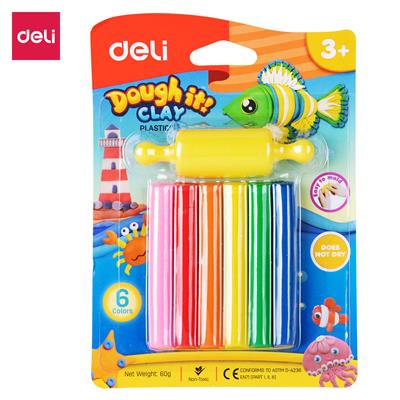 Deli ED75011 Play Dough with Roller 6 Colours