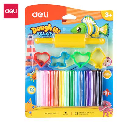 Deli ED75041 Play Dough with Roller 12 Colours