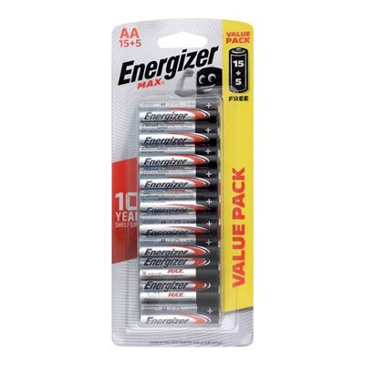 Energizer E91BP15+5 Max Alkaline AA Battery x 20 Blister Pack (Pencil Cell)