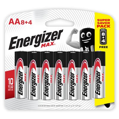 Energizer E91BP8+4 Max Alkaline AA Battery x 12 Blister Pack (Pencil Cell)