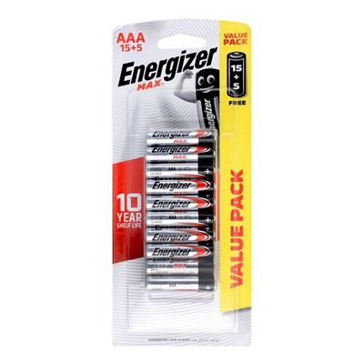 Energizer E92BP15+5 Max Alkaline AAA Battery x 20 Blister Pack (Pencil Cell)