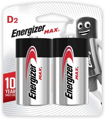 Energizer E95BP2 Max Alkaline D Battery x 2 Blister Pack