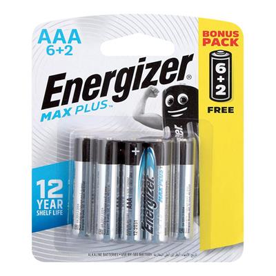 Energizer EP92BP6+2 Max Plus Alkaline AAA Battery x 8 Blister Pack (Pencil Cell)