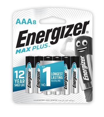Energizer EP92BP8 Max Plus Alkaline AAA Battery x 8 Blister Pack (Pencil Cell)