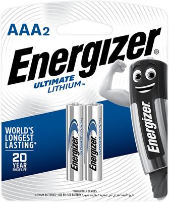 Energizer L92BP2 Ultimate Lithium AAA Battery x 2 Blister Pack (Pencil Cell)