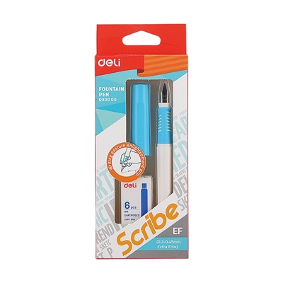 Deli EQ80000 Scribe Fountain Pen with 6 Cartridges