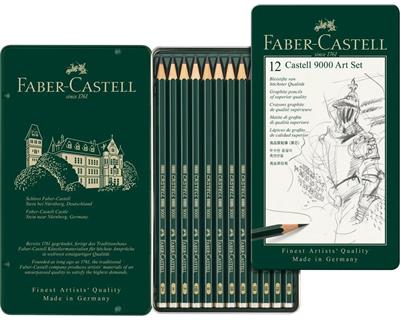 Faber-Castell 9000 Art Set Sketching Pencils 12 Tin Pack