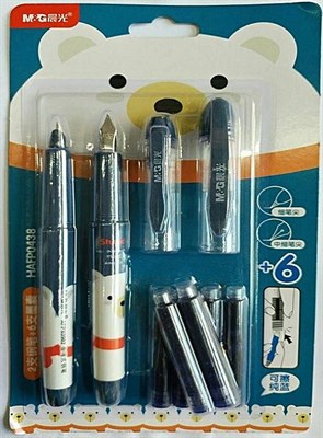 M&G Teddy Bear 2 Cartridge Fountain Pens with 6 Refills