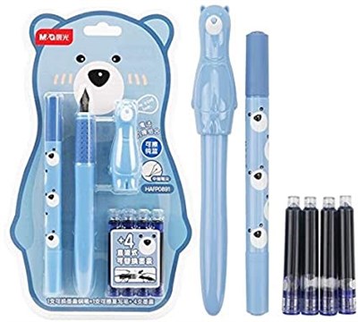 M&G Teddy Bear Cartridge Fountain Pen with Remover and 4 Refills