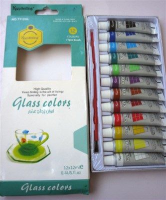 Keep Smiling 7112GL Glass Paints 12 Colour Set 12ML with Brush
