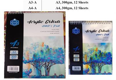 Keep Smiling A4 & A3 12 Pages A4 300gsm Acrylic colour Artist's Pad