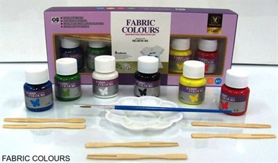 Yi Pin Xuan 6678-6A Fabric Paints 06 Colour Set with Mixing Palette & Brush