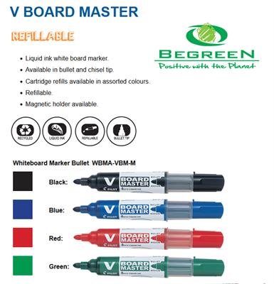 PILOT V Board Master Ereaseable Wyteboard Medium Round Tip Marker Refillable with Cartridge Ink