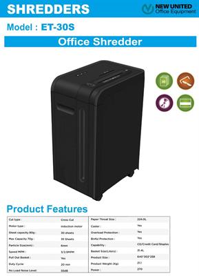 New United ET-30S 30-Pages Cross-Cut Paper/CD/Card Shredder