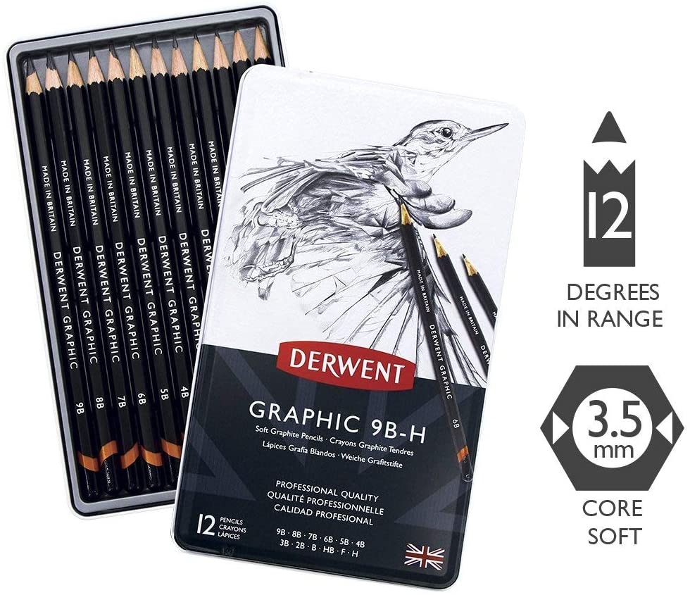 Derwent Graphic Soft Sketching Pencils 12 Tin Pack
