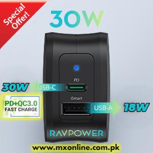 RAVPOWER MFi Certified PD 30W 2-Port USB C Fast Charger