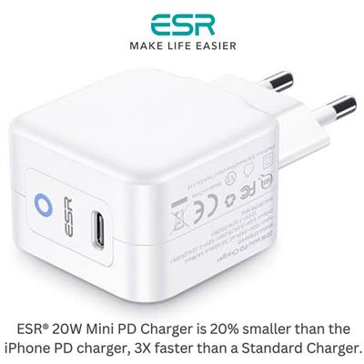 ESR® 20W Mini Power Delivery USB-C Fast Charging Adapter for iPhone 16Series 15Series 14Series 13Series 12Series 