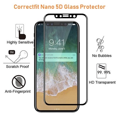 Correctfit 5D Edge Surface Design Tempered Glass For iPhone X 