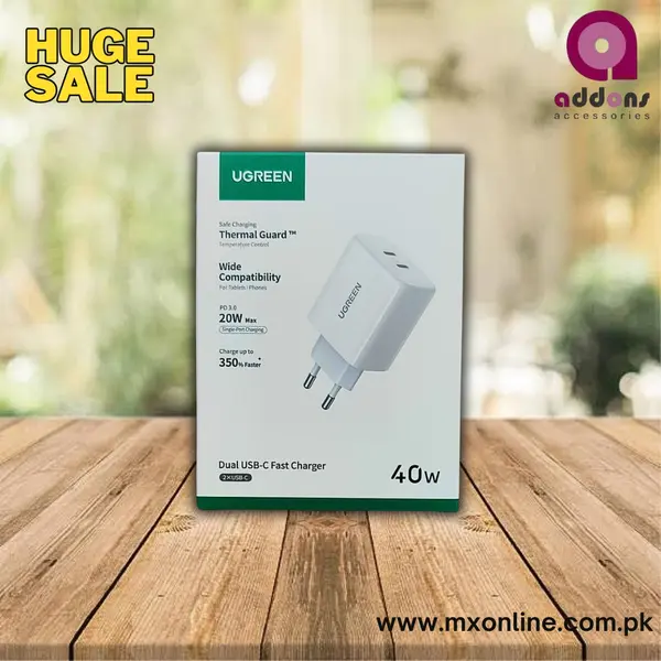 Ugreen CD243 40W Dual-Port USB-C Fast Charging Power Adapter 