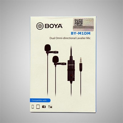 BOYA BY-M1DM Broadcast Omnidirectional Collar Dual-Head Lavalier Reverse Clip-on Wired Mic Microphon