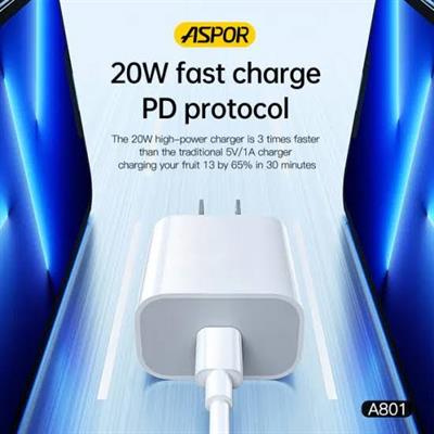 ASPOR A801 USB-C 20W Fast Charger – Efficient Charging for All Devices