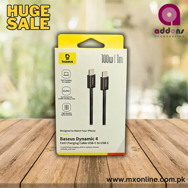 Baseus Dynamic 4 100w 1M C2C Nylon Braided Super Fast Charging Data Cable 