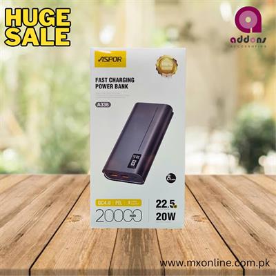 Aspor A336 20000mAh 22.5W PD+QC4.0 Ultra-Fast Digital LED Display Power Bank