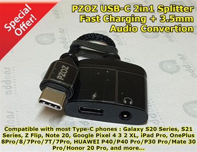 Pzoz USB-C Audio + PD 18W Charging Convertor